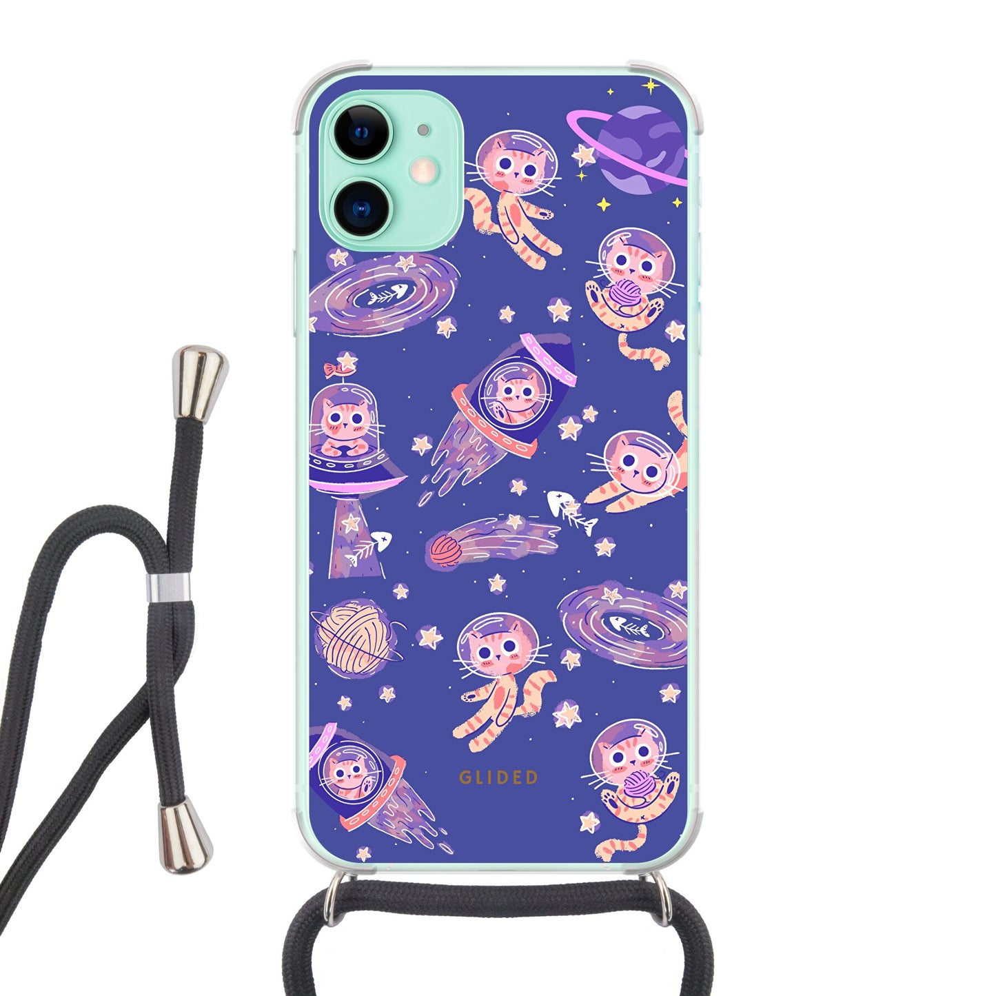 Space Cat - iPhone 11 Handyhülle Crossbody case mit Band