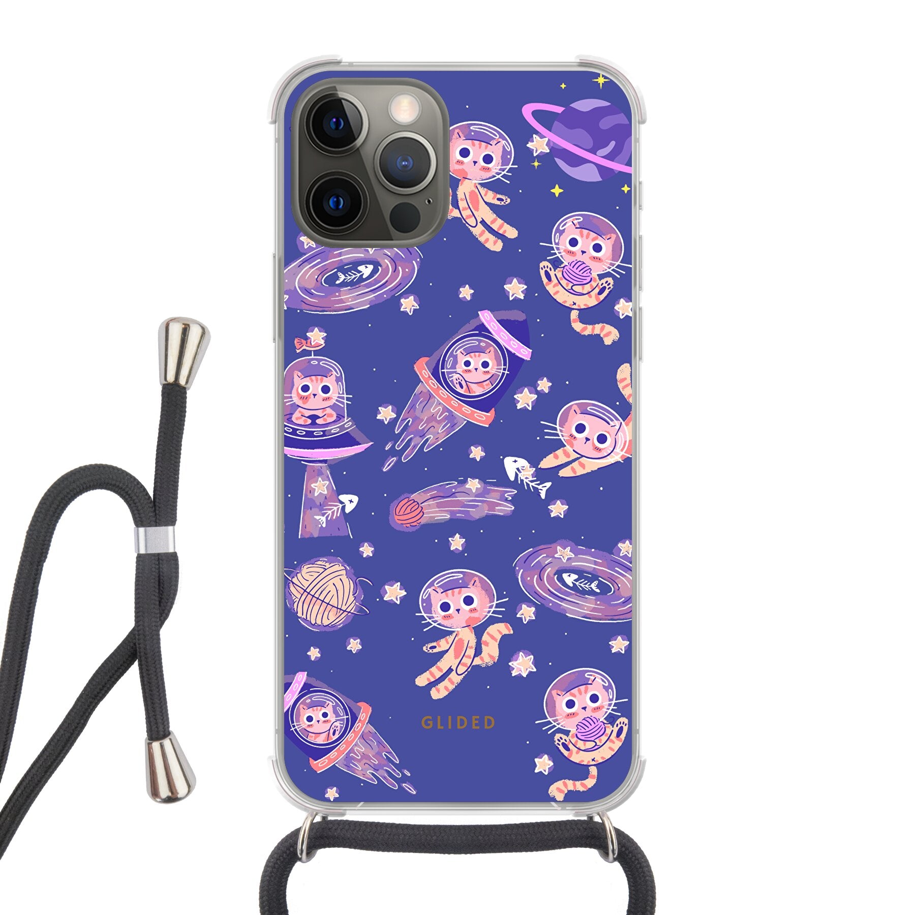 Space Cat - iPhone 12 Handyhülle Crossbody case mit Band