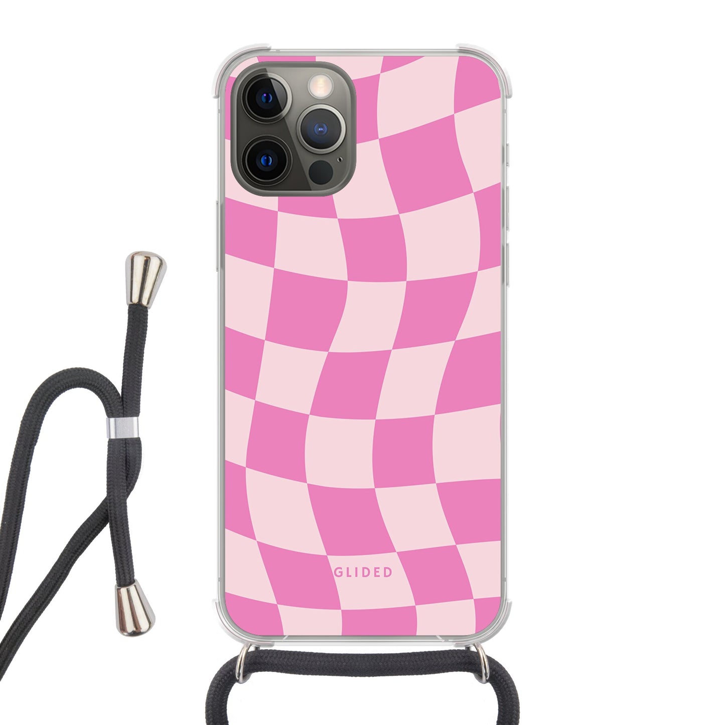 Pink Chess - iPhone 12 Handyhülle Crossbody case mit Band