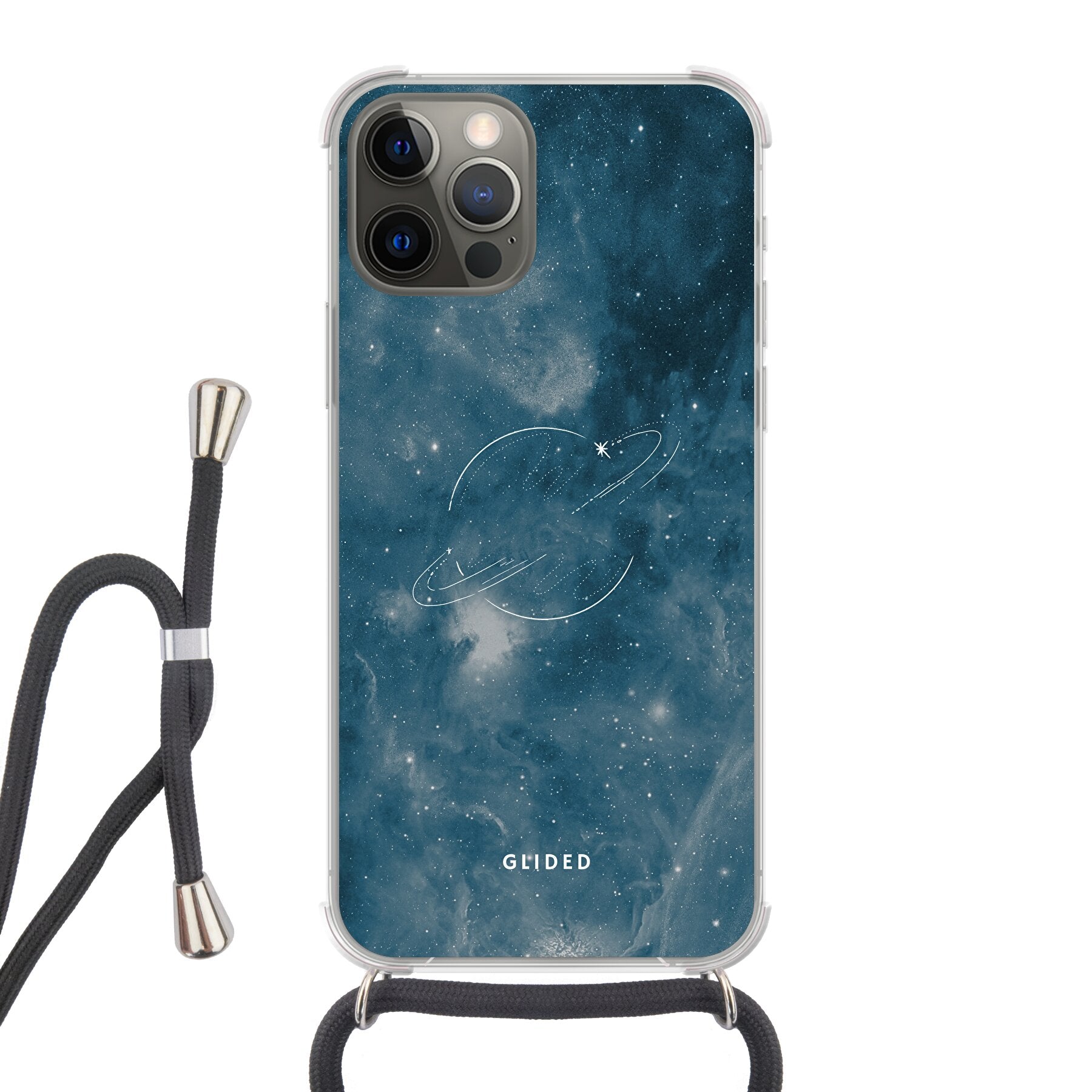 Space Time - iPhone 12 Handyhülle Crossbody case mit Band