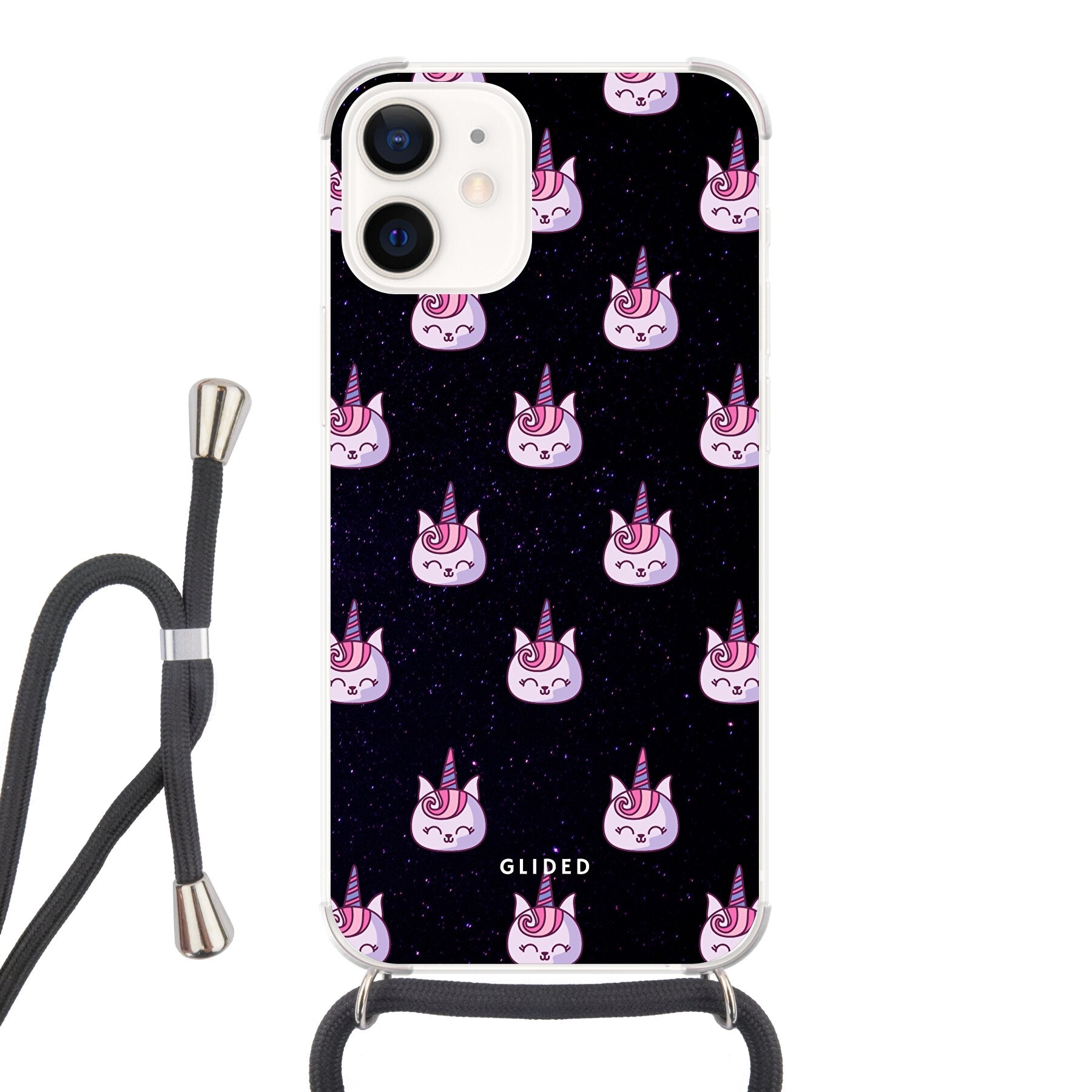 Unicorn Meow - iPhone 12 mini Handyhülle Crossbody case mit Band