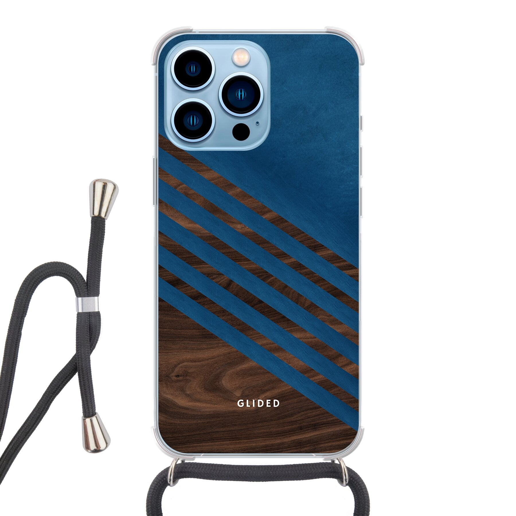 Blue Wood - iPhone 13 Pro Max Handyhülle Crossbody case mit Band