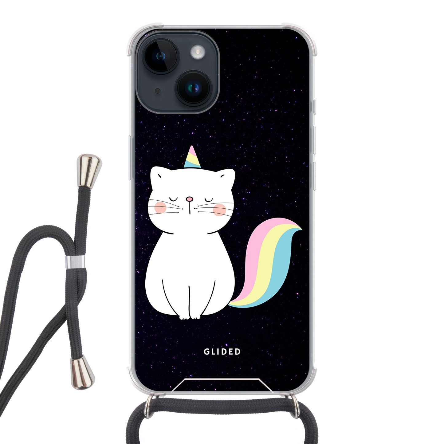 Unicorn Cat - iPhone 14 Handyhülle Crossbody case mit Band