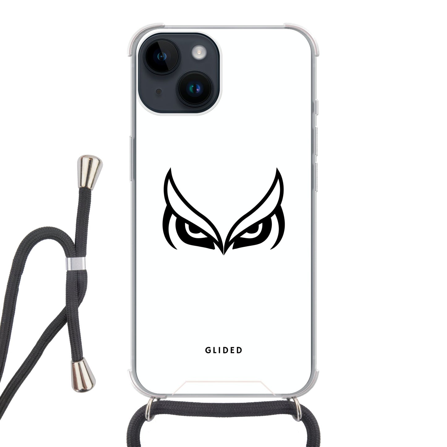 White Owl - iPhone 14 Handyhülle Crossbody case mit Band