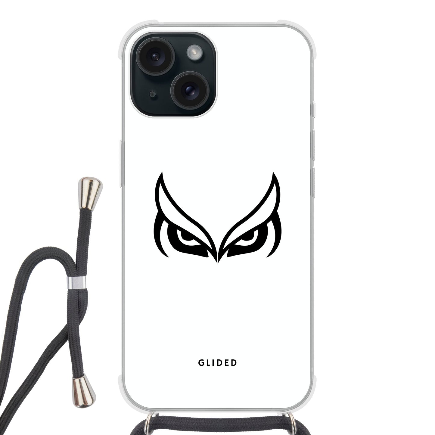 White Owl - iPhone 15 Handyhülle Crossbody case mit Band