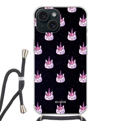 Unicorn Meow - iPhone 15 Handyhülle Crossbody case mit Band