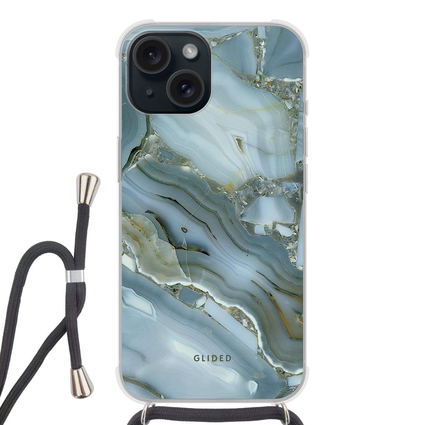 Green Marble - iPhone 15 Handyhülle Crossbody case mit Band