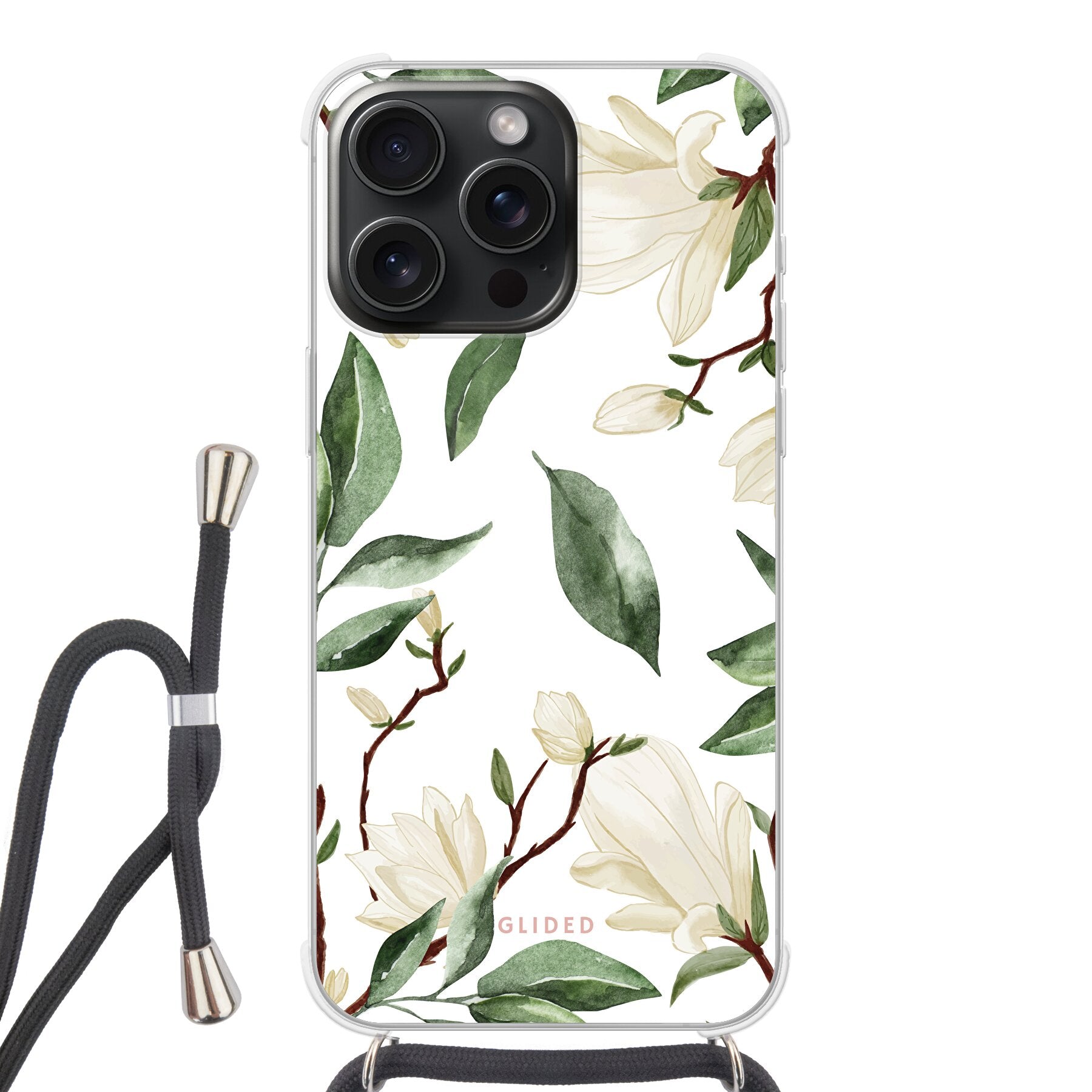 White Elegance - iPhone 15 Pro Max Handyhülle Crossbody case mit Band